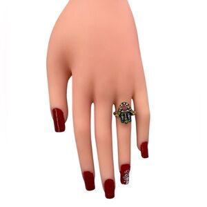 Michal Golan black flower hamsa adjustable ring